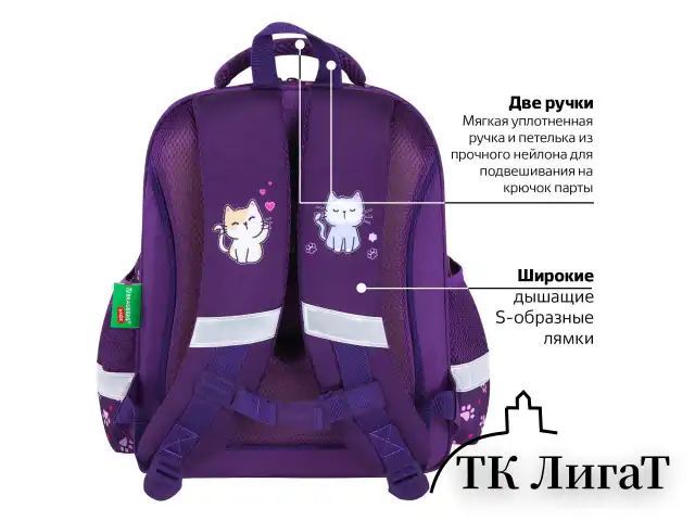 Ранец BRAUBERG KIDS STANDARD, 2 отделения, "Playing kittens", 36х28х14 см, 272038