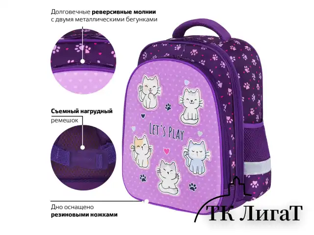 Ранец BRAUBERG KIDS STANDARD, 2 отделения, "Playing kittens", 36х28х14 см, 272038