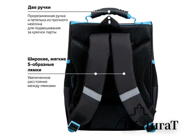 Ранец ПИФАГОР BASIC, 1 отделение, 3 кармана, эргономичная спинка, "Angry shark", 35х28х18 см, 272044