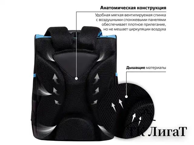 Ранец ПИФАГОР BASIC, 1 отделение, 3 кармана, эргономичная спинка, "Angry shark", 35х28х18 см, 272044