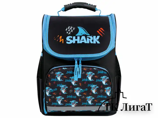 Ранец ПИФАГОР BASIC, 1 отделение, 3 кармана, эргономичная спинка, "Angry shark", 35х28х18 см, 272044