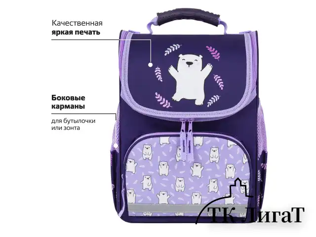 Ранец ПИФАГОР BASIC, 1 отделение, 3 кармана, эргономичная спинка, "Happy bear", 35х28х18 см, 272047