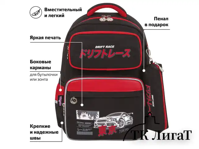 Рюкзак ЮНЛАНДИЯ COMPLETE, с пеналом в комплекте, эрго-спинка, "Anime boy", 42х29х14 см, 272053