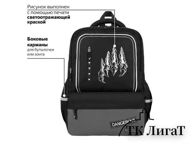 Рюкзак BRAUBERG STAR, 1 отделение, 5 карманов, "Claws", черный, 40x29x13 см, 272061