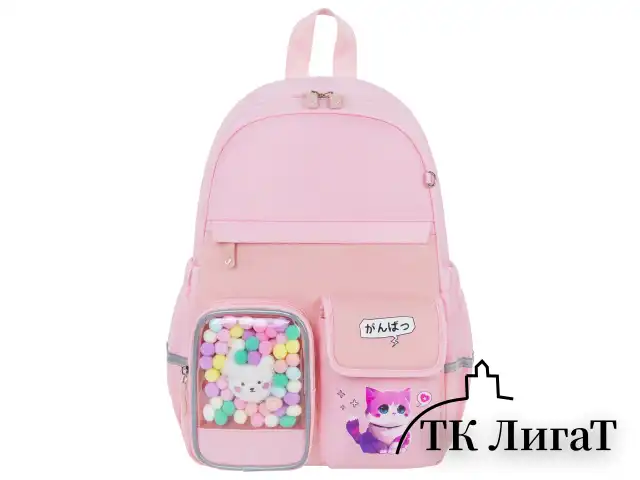 Рюкзак BRAUBERG PASTEL с термонашивками в комплекте, "Anime kitten", персиковый, 40х29х14 см, 272065