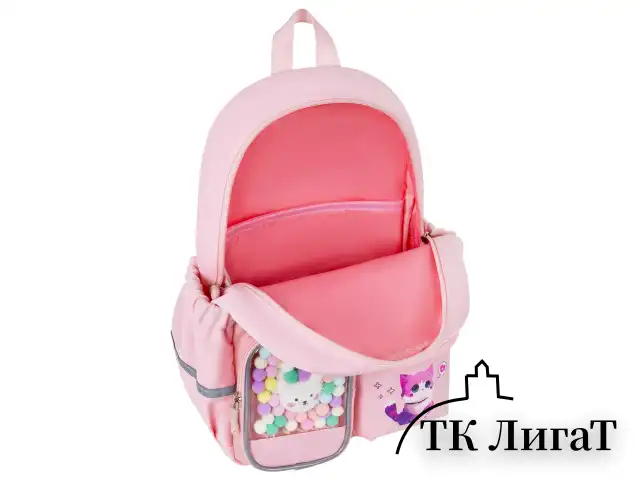 Рюкзак BRAUBERG PASTEL с термонашивками в комплекте, "Anime kitten", персиковый, 40х29х14 см, 272065