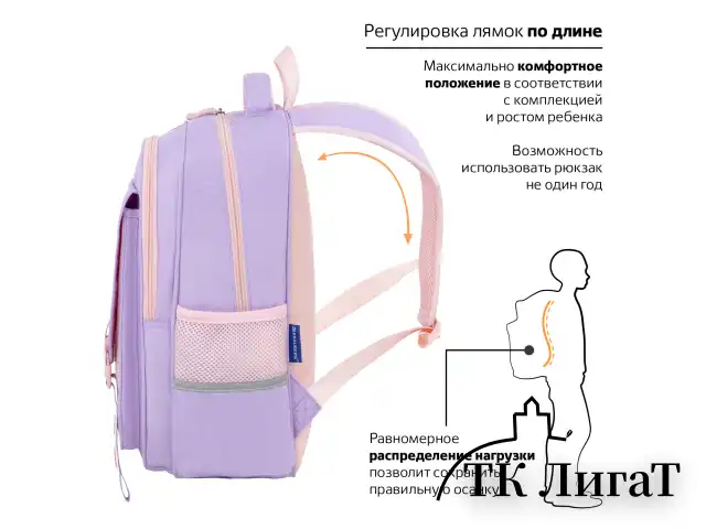 Рюкзак BRAUBERG SNAP, 2 отделения, 3 кармана, "Delicate lilac", 39х28х16 см, 272068