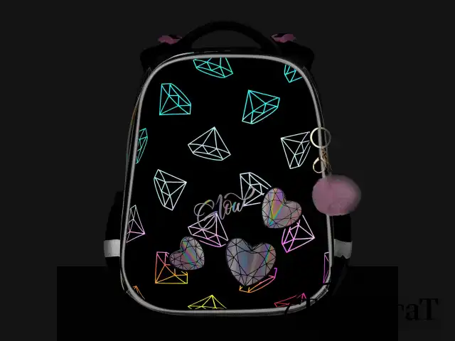 Ранец BRAUBERG LUMINOUS, 2 отделения, с брелоком, "Diamonds", СВЕТЯЩИЙСЯ РИСУНОК, 38х29х16 см, 272070
