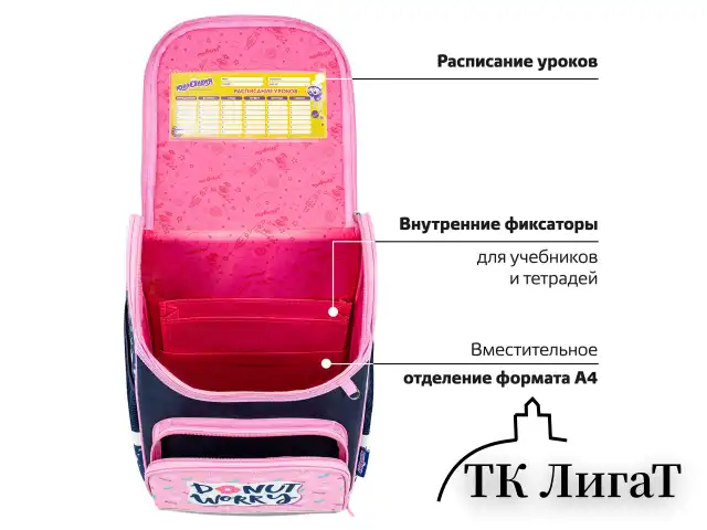 Ранец ЮНЛАНДИЯ WISE, 1 отделение, 3 кармана, устойчивое дно, "Donut worry", 37x29х15 см, 272073