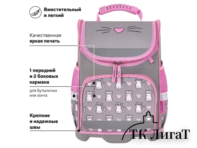 Ранец ЮНЛАНДИЯ WISE, 1 отделение, 3 кармана, устойчивое дно, "Sweet whiskers", 37x29х15 см, 272075