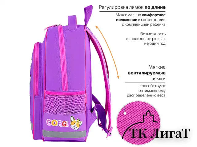 Рюкзак ПИФАГОР SCHOOL, 1 отделение, 3 кармана, "Corgi queen", 38x28х14 см, 272085