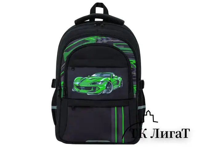 Рюкзак BRAUBERG VIBE, 2 отделения, 5 карманов, "Green car", 40х28х14 см, 272088