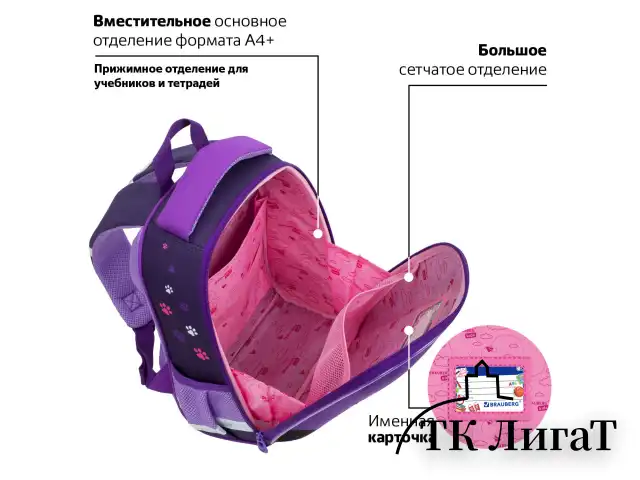 Ранец BRAUBERG KIDS START, 1 отделение, 2 кармана, "Sweet cheeks", велюровая панель, 35х26х13см, 272093
