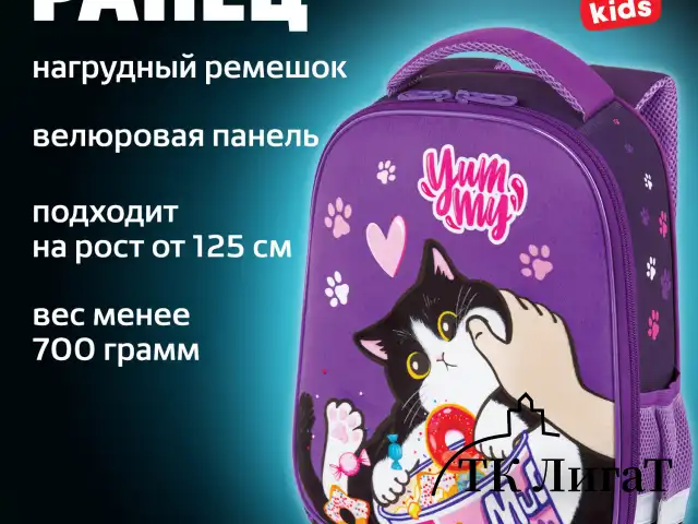 Ранец BRAUBERG KIDS START, 1 отделение, 2 кармана, "Sweet cheeks", велюровая панель, 35х26х13см, 272093