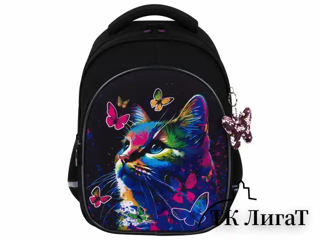 Рюкзак BRAUBERG OPTIMA, 2 отделения, с брелоком, "Butterfly catcher", СВЕТЯЩИЙСЯ, 36х27х18 см, 272097