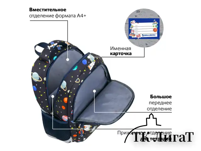 Рюкзак BRAUBERG KIDS SET, с пеналом в комплекте, 2 отделения, "Space infinity", 37x28x16 см, 272099