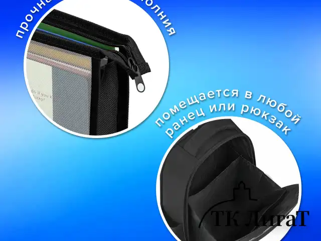 Папка для тетрадей А4 ПИФАГОР, пластик, молния сверху, прозрачная, черный, 272107