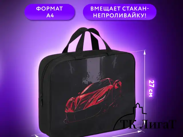 Папка на молнии с ручками BRAUBERG KIDS А4, 1 отделение, полиэстер, 80 мм, "Red car", 272122