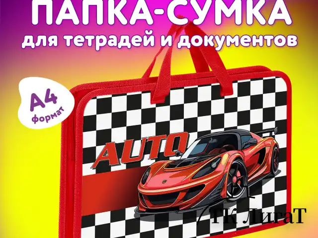 Папка на молнии с ручками ЮНЛАНДИЯ А4, 1 отделение, пластик, ширина 45 мм, Auto, 272150