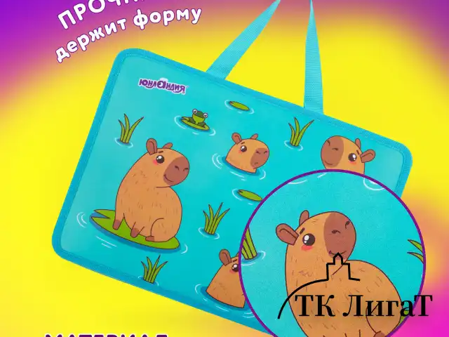 Папка на молнии с ручками ЮНЛАНДИЯ А4, 1 отделение, пластик, 80 мм, "Capy time", 272154