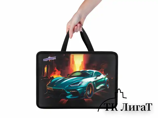 Папка на молнии с ручками ЮНЛАНДИЯ А4, 1 отделение, пластик, 80 мм, "Fire car", 272155