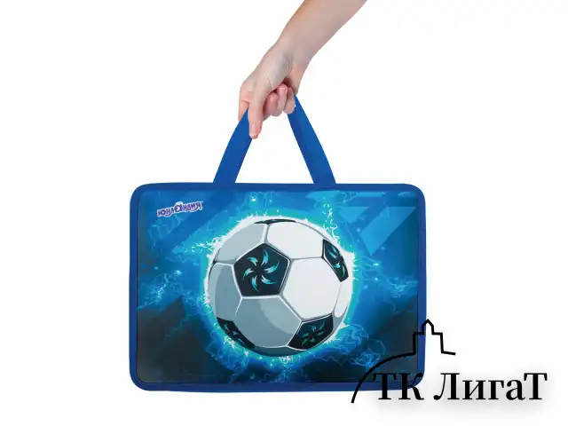 Папка на молнии с ручками ЮНЛАНДИЯ А4, 1 отделение, пластик, 80 мм, "Football", 272158