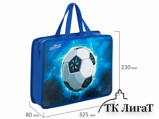 Папка на молнии с ручками ЮНЛАНДИЯ А4, 1 отделение, пластик, 80 мм, "Football", 272158
