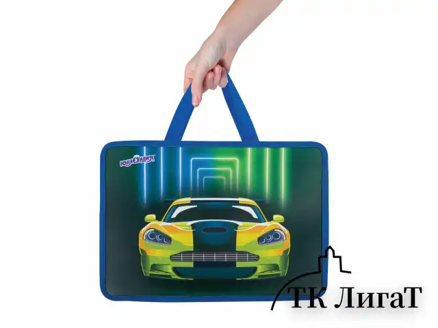 Папка на молнии с ручками ЮНЛАНДИЯ А4, 1 отделение, пластик, 80 мм, "Neon car", 272160