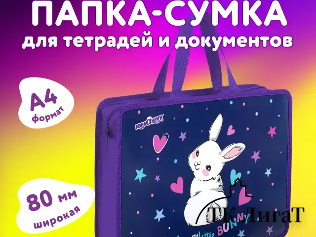 Папка на молнии с ручками ЮНЛАНДИЯ А4, 1 отделение, пластик, 80 мм, "Fluffy Tail", 272161