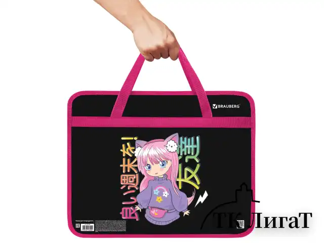 Папка на молнии с ручками BRAUBERG А4, 1 отделение, пластик, 80 мм, "Anime girl", 272162