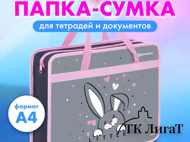 Папка на молнии с ручками BRAUBERG А4, 1 отделение, пластик, 80 мм, "Curious bunny", 272164