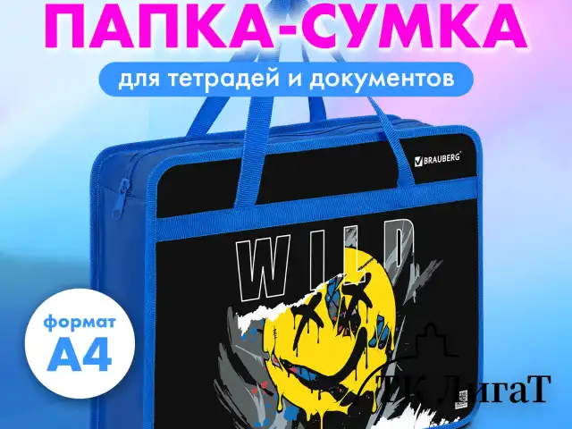 Папка на молнии с ручками BRAUBERG А4, 1 отделение, пластик, 80 мм, "Wild face", 272166