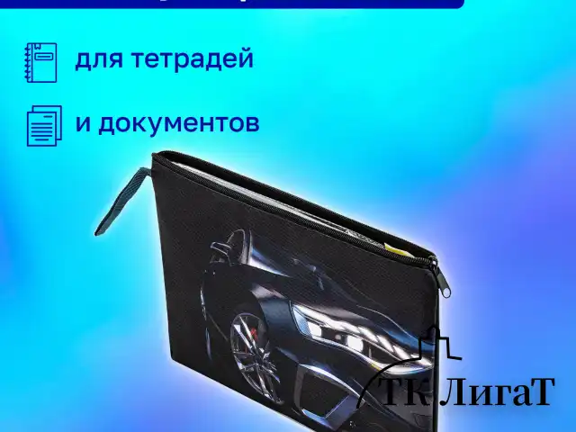Папка для тетрадей BRAUBERG А4, 1 отделение, полиэстер, на молнии, с ручкой, Super car, 272171