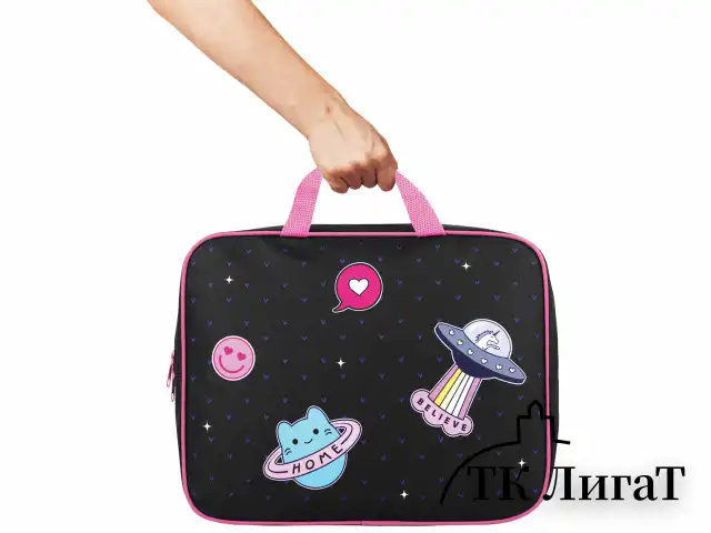 Папка на молнии с ручками BRAUBERG А4, 1 отделение, полиэстер, 80 мм, "Space sweets", 272175