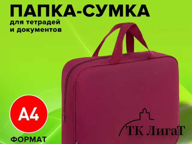 Папка на молнии с ручками STAFF EVERYDAY А4, 1 отделение, полиэстер, 80 мм, бордовый, 272187