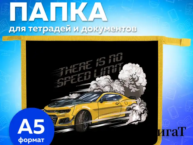 Папка для тетрадей ПИФАГОР А5, 1 отделение, пластик, на молнии, Extreme speed, 272197