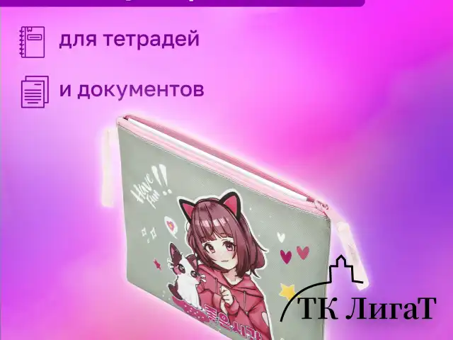 Папка для тетрадей BRAUBERG А5, 1 отделение, полиэстер, на молнии, с ручкой, "Anime friends", 272202