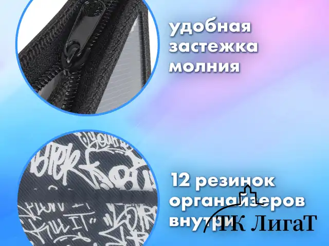 Папка для труда BRAUBERG А4, 2 отделения, пластик, молния сверху, органайзер, "Graffiti", 272215