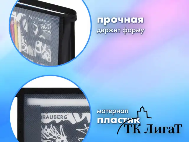 Папка для труда BRAUBERG А4, 2 отделения, пластик, молния сверху, органайзер, "Graffiti", 272215