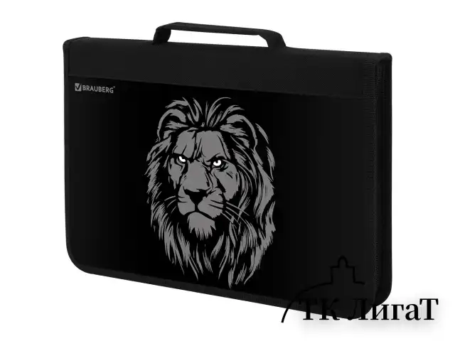 Папка на молнии BRAUBERG А4 с ручкой, с органайзером, 1 отделение, "Savage lion", 272218