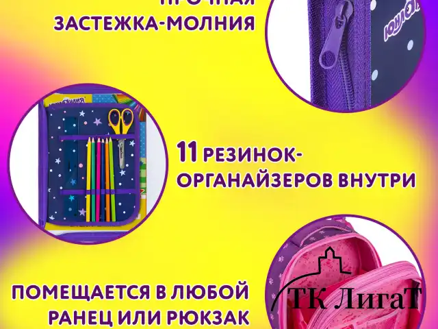 Папка для труда на молнии ЮНЛАНДИЯ А4, 1 отделение, откидная планка, органайзер, "Fluffy tail", 272220