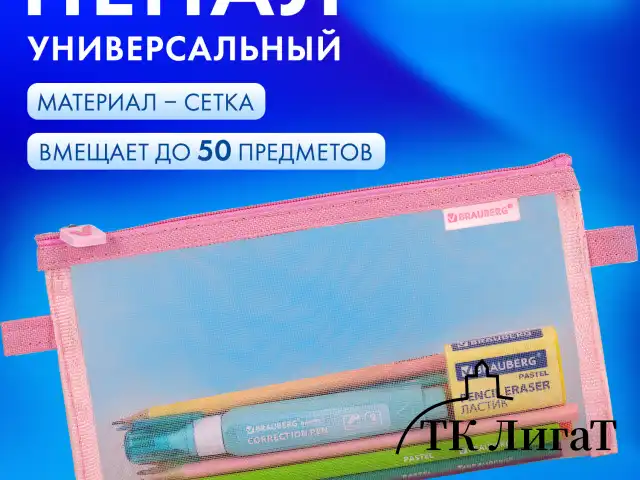 Пенал-конверт BRAUBERG, сетка, 22x10 см, розовый, 272238