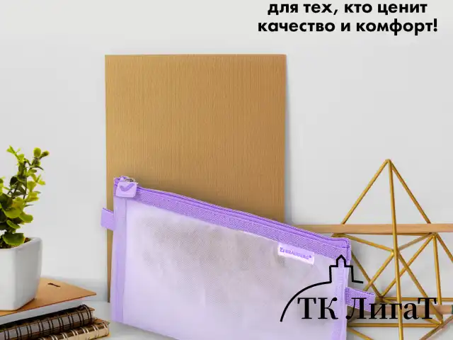Пенал-конверт BRAUBERG, сетка, 22x10 см, фиолетовый, 272239