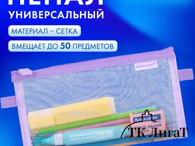 Пенал-конверт BRAUBERG, сетка, 22x10 см, фиолетовый, 272239
