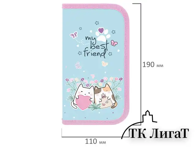 Пенал ПИФАГОР, 2 отделения, ламинированный картон, 19х11 см, "Cat friends", 272247