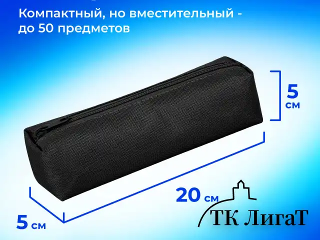 Пенал-тубус ПИФАГОР на молнии, ткань, черный, 20х5 см, 272255