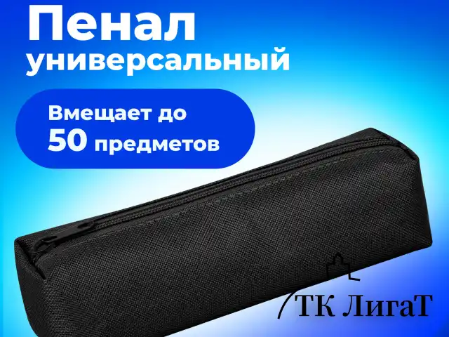 Пенал-тубус ПИФАГОР на молнии, ткань, черный, 20х5 см, 272255