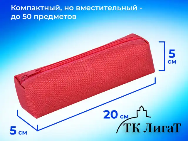 Пенал-тубус ПИФАГОР на молнии, ткань, красный, 20х5 см, 272256