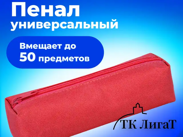 Пенал-тубус ПИФАГОР на молнии, ткань, красный, 20х5 см, 272256