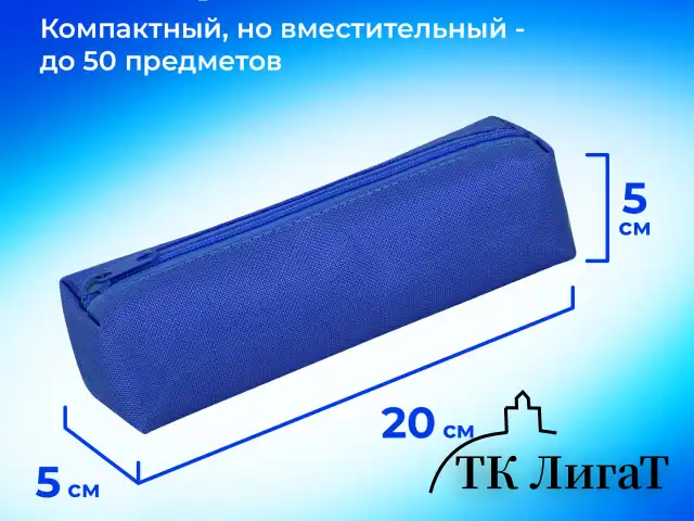Пенал-тубус ПИФАГОР на молнии, ткань, синий, 20х5 см, 272257